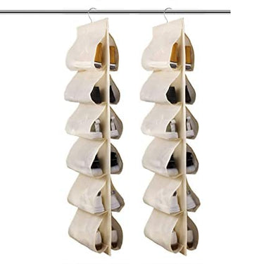 12 Pocket Hanging Shoe & Accessories Organizer – Foldable Non-Woven Fabric Closet Storage Rack for Wardrobe, Door & Hanger Rod (Multi-Color Options)